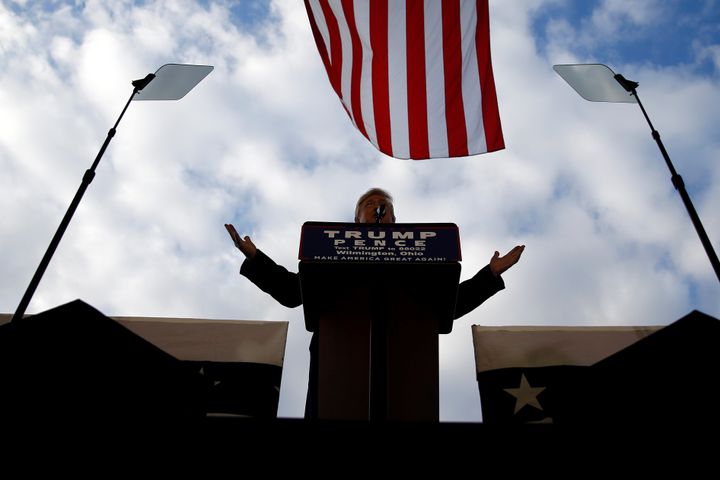 Republican presidential nominee Donald Trump attends a campaign event in Wilmington, Ohio, on Nov. 4, 2016.