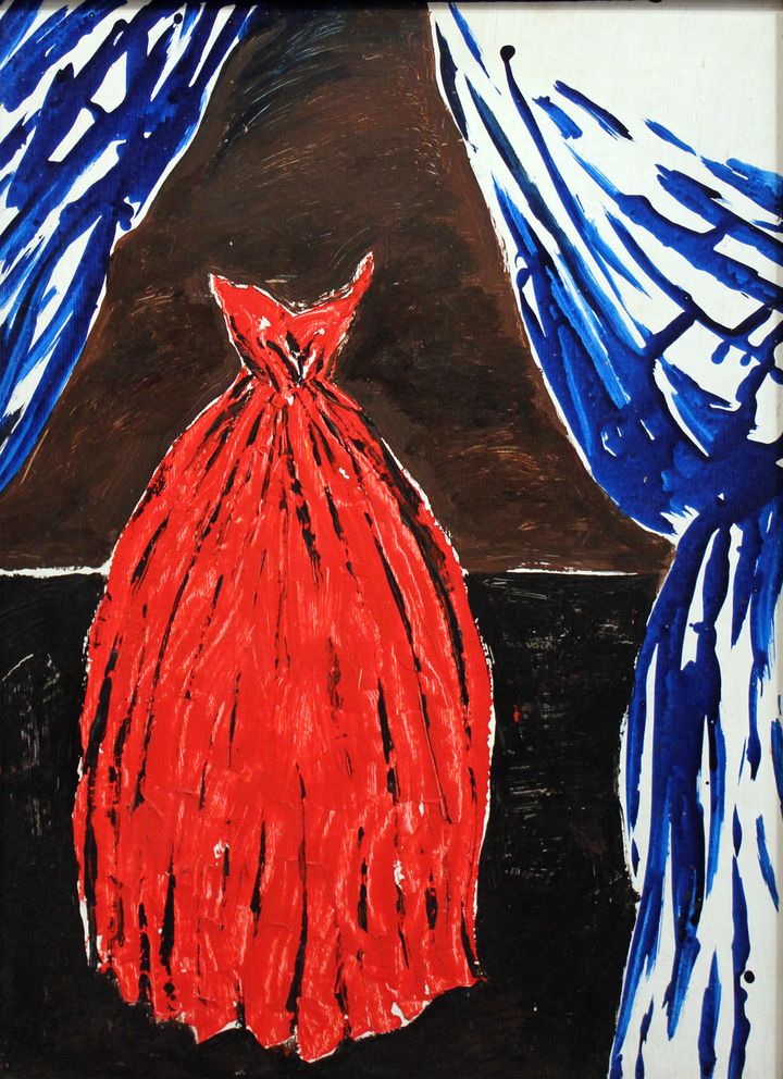 <p>Raymond Pettibon. No Title (Red Dress), 1991. Oil on panel.</p>