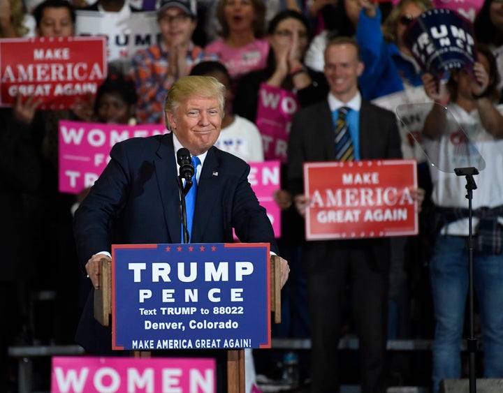 November 05: Donald Trump at the Stadium Arena at the National Western Stock Show complex during his rally November 05, 2016.