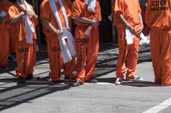 Inmates stand outside at San Quentin State Prison in San Quentin, California, Aug. 16, 2016. San Quentin is home to the state's only death row.