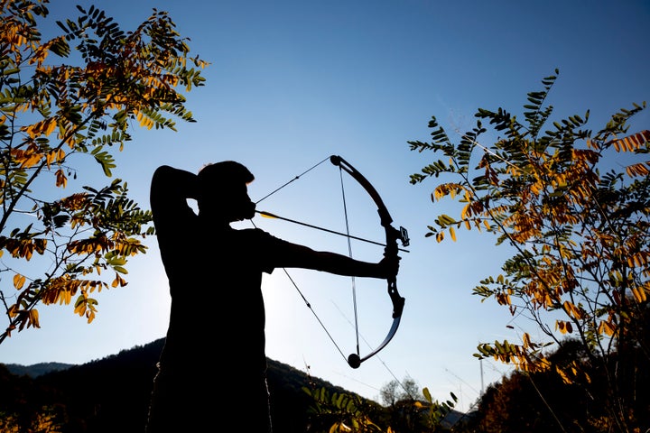 The homeowner used a compound bow and arrow, such as the one pictured above, to shoot a fleeing burglar in the buttocks.