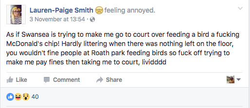 Smith took to Facebook to share her anger about the incident