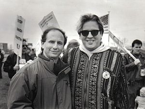 Metsa and the late Senator Paul Wellstone at an Electricians Strike, Golden Valley, MN, Sept. 1991.