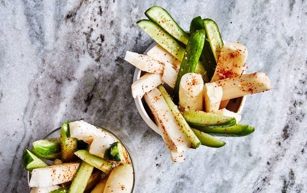 <p>Perfectly crunchy <a href="http://www.bonappetit.com/recipe/tajin-seasoned-vegetable-spears?mbid=synd_huffpotaste" target="_blank">Tajín-Seasoned Vegetable Spears</a>.</p>