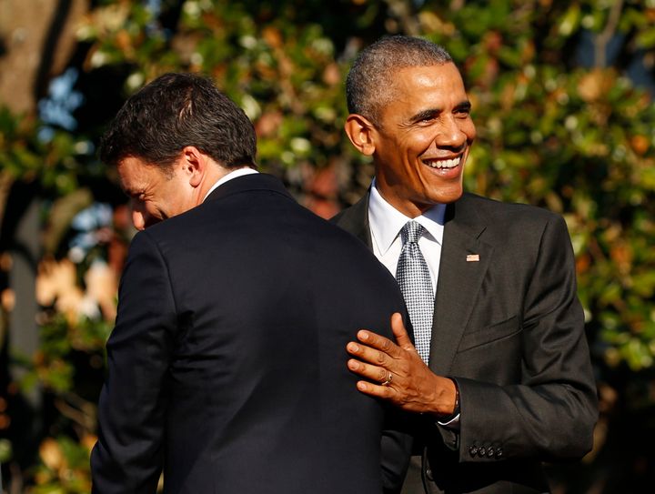 U.S. President Barack Obama and Italy's Prime Minister Matteo Renzi at an official arrival ceremony on the South Lawn of the White House on Oct. 18.