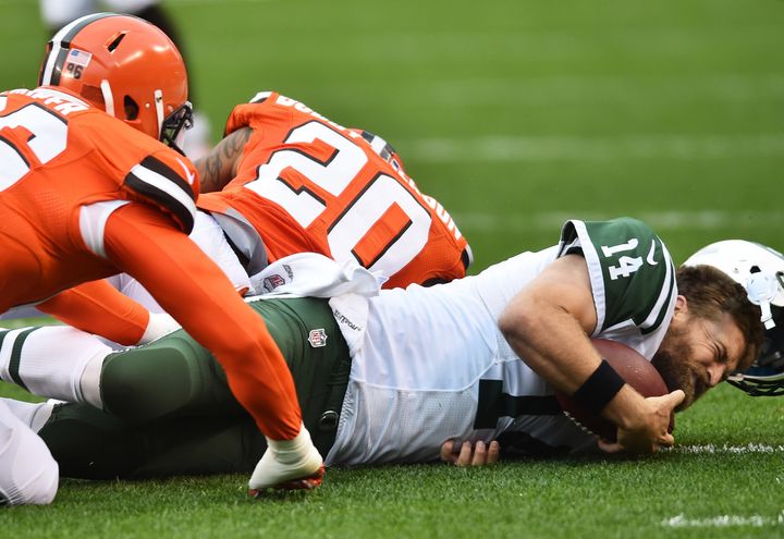 New York Jets quarterback Ryan Fitzpatrick's 13 interceptions are the most in the league this season.
