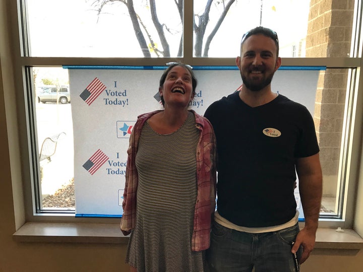 Mom-to-be Soshy Adelstein and her husband Max Brandel cast their votes on the way to the hospital.