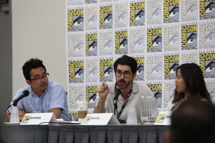 Elia Petridis (middle) discusses VR/AR at this summer’s Di-VR-sity panel, produced by his company Filmatics for Comic-Con 2016, which highlighted opportunities for women and minorities in this emerging industry.