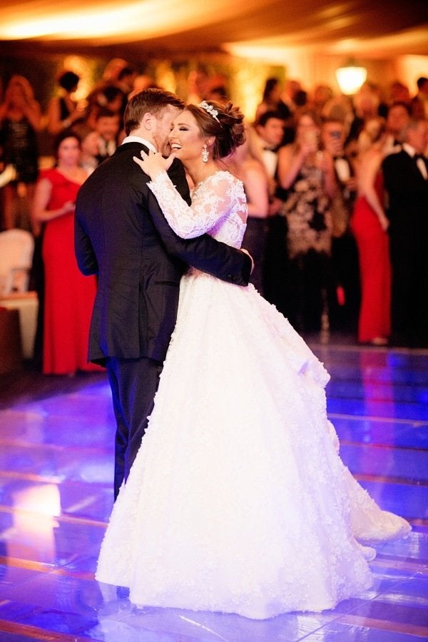 The wedding dress, designed by <a href="http://www.stevenkhalil.com/" target="_blank">Steven Khalil</a>, featured an 11-foot train. 
