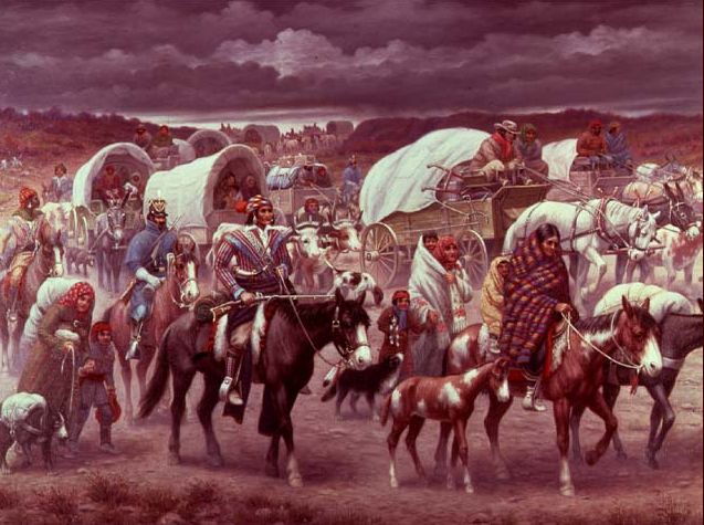In 1838 and 1839, as part of Andrew Jackson's Indian removal policy, the Cherokee nation was forced to give up its lands east of the Mississippi River and to migrate to an area in present-day Oklahoma. The Cherokee people called this journey the "Trail of Tears," because of its devastating effects. The migrants faced hunger, disease, and exhaustion on the forced march. Over 4,000 out of 15,000 of the Cherokees died.
