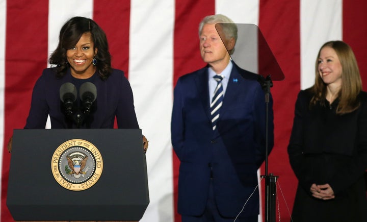 U.S. first lady Michelle Obama speaks during a campaign event for U.S. Democratic presidential nominee Hillary Clinton in Phi