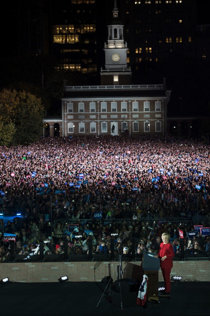 Hillary Clinton got a rock-star welcome from the crowd gathered at Independence Mall in Philadelphia.