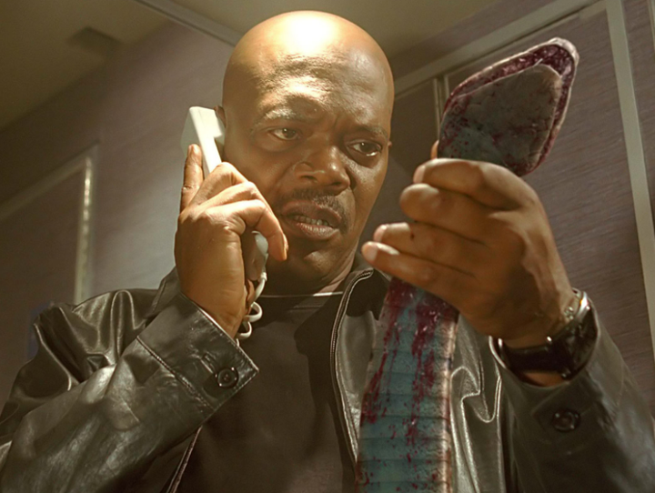 Samuel L Jackson stars in Snakes on a Plane, where he plays an FBI agent on a plane full of deadly and venomous snakes, deliberately released to kill a witness being flown from Honolulu to Los Angeles to testify against a mob boss