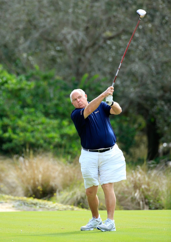 Rush Limbaugh, pictured in March, took a swing at Harvard administrators who suspended the men's soccer team for overtly sexi