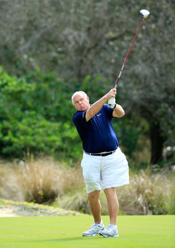 Rush Limbaugh, pictured in March, took a swing at Harvard administrators who suspended the men's soccer team for overtly sexist behavior.