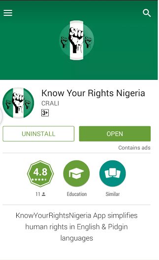 Screenshot of #KnowYourRightsNigeria Mobile app on Google Playstore
