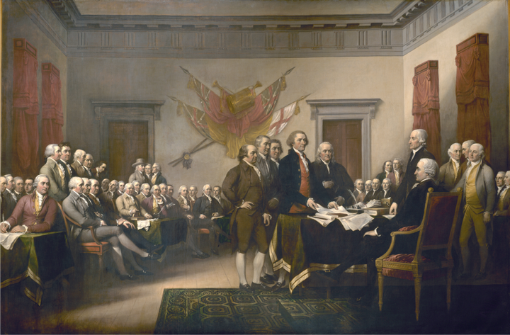 America’s favorite slave holding philosophers of freedom: John Trumbull, <em>Signing of the Declaration of Independence</em>,