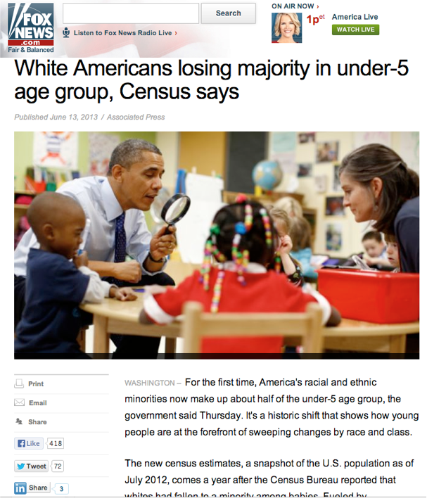 This is how Fox.com reported a story on population demographics, with winners and losers. And this has what to do with Obama?