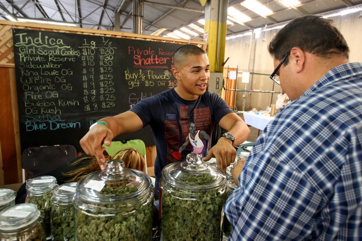 Grower Anthony Nguyen at a medical marijuana farmers market in Los Angeles on July 11, 2014. California established a medical marijuana program in 1996.