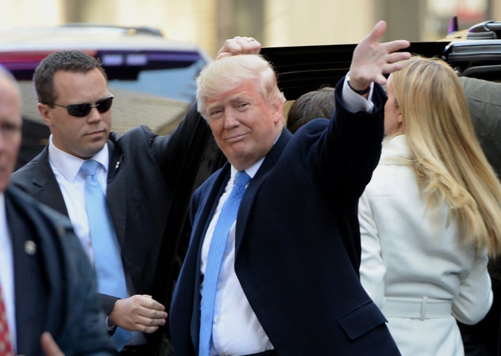 Republician presidential nominee Donald Trump arrives at a polling station in New York to cast his ballot in the presidential