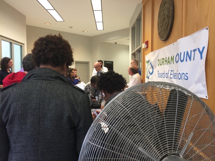 Volunteers getting ready to take supplies to voting precincts in Durham County. 