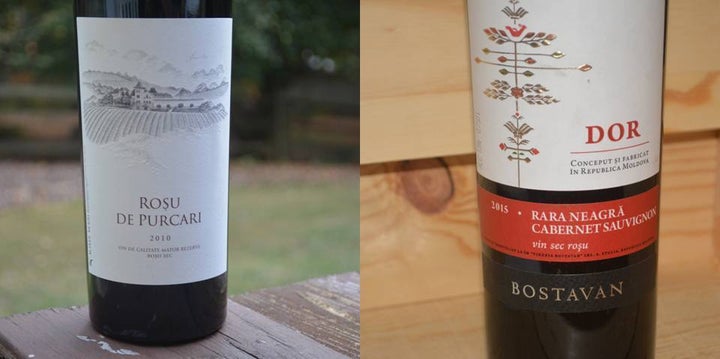 <p>Two good Moldovan wine picks: (left) 2010 Rosu de Purcari, $30; (right) 2015 Bostavan “Dor” Rara Neagra/Cabernet Sauvignon, $10</p>
