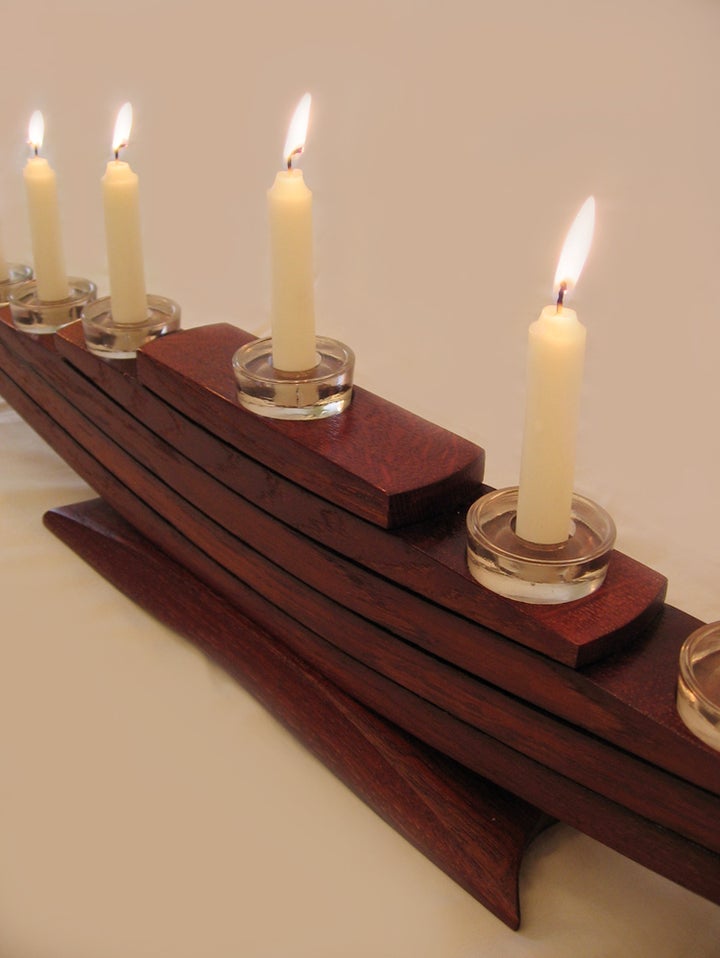 Veliero, recycled wine barrel staves Menorah