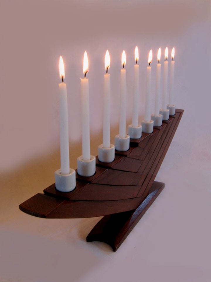 The Fern, recycled wine barrel staves kosher Menorah