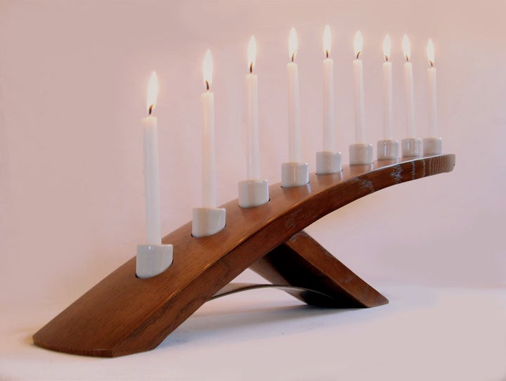 Ludwig, recycled wine barrel stave Menorah