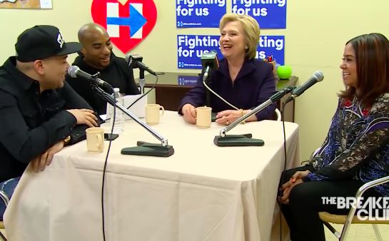 Hillary Clinton’s infamous “Hot Sauce” reference appearing on the Breakfast Club April 2016.