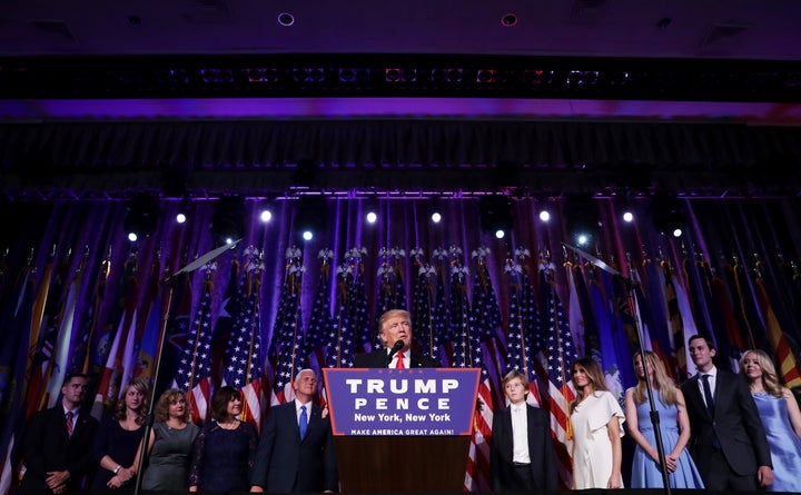 Trump delivers his acceptance speech surrounded by his family