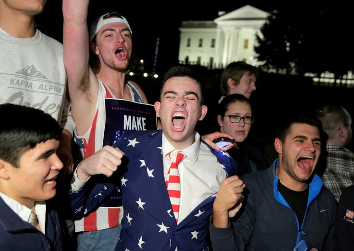 Supporters of Republican presidential nominee Donald Trump rally in front of the White House in Washington, U.S. November 9,