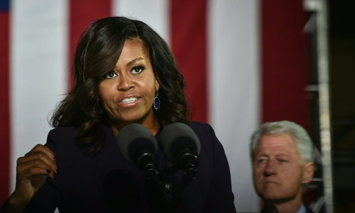 Obama speaks during a rally for Clinton.