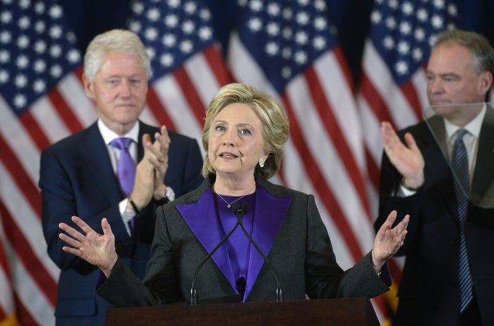 Hillary Clinton, former 2016 Democratic presidential nominee, speaks at the New Yorker Hotel in New York, U.S., on Wednesday, Nov. 9, 2016.
