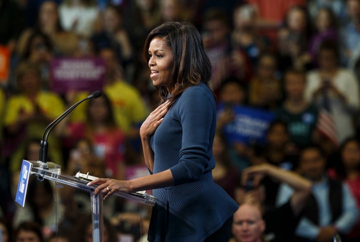 First lady Michelle Obama speaks during a campaign rally for Hillary Clinton.