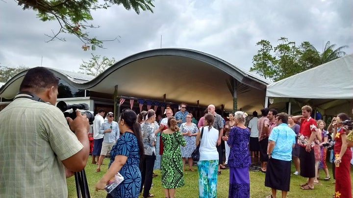 Americans gathered at a function to view the results last night in Samoa.