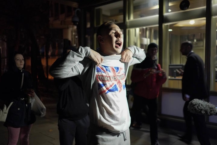<strong>The EDL supporter shows off his 'White Lives Matter' T-Shirt</strong>