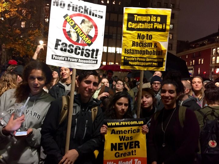 Protesters in Manhattans Union Square on Nov 9 rallied against Donald Trumps election.
