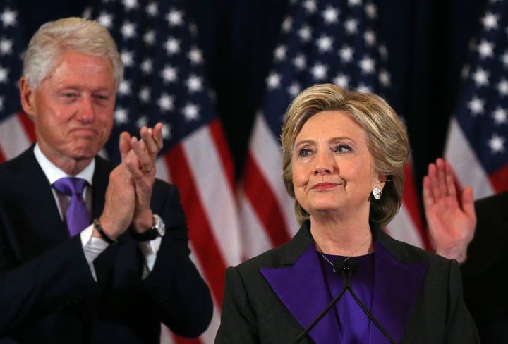 Presidential candidate, Hillary Clinton, with her husband, Bill Clinton, during her concession speech. 