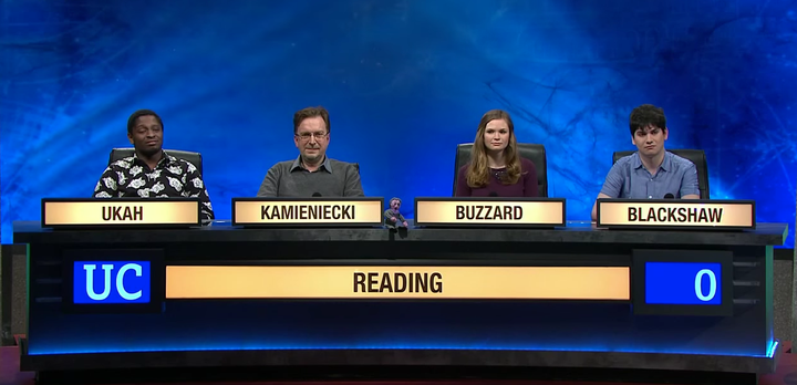 The University of Reading team with their knitted mascot on the show in February 2015 