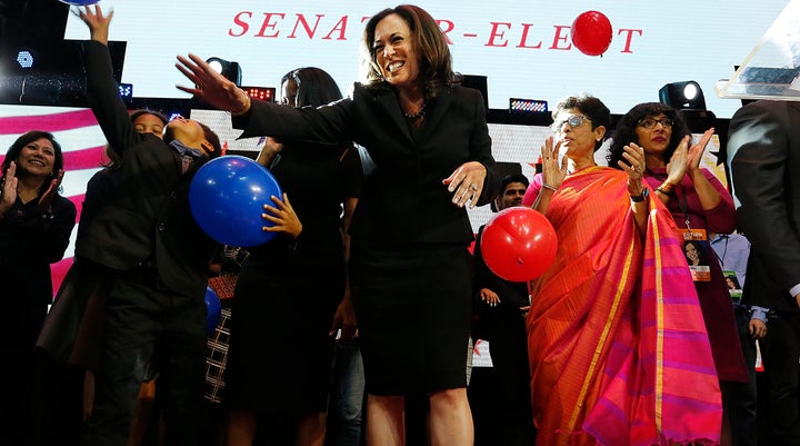 The celebration of Kamala Harris' win in California's Senate race was overshadowed by concerns over Donald Trump's presidential victory.