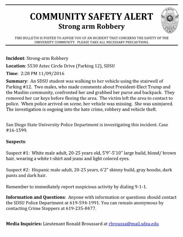 <strong>Campus police released a statement following the attack</strong>