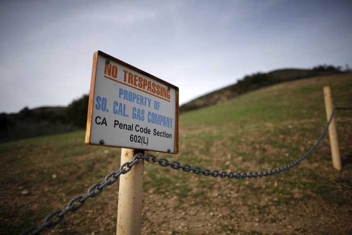 A gas company sign outside the Aliso Canyon storage field in Southern California, where the largest methane leak in U.S. hist