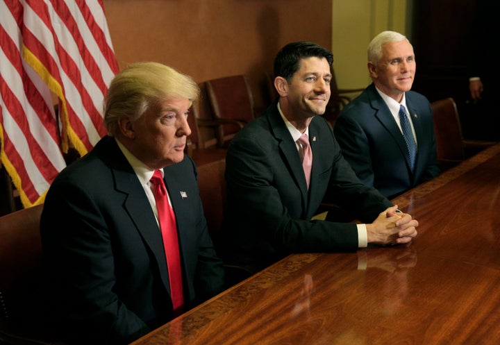 President-elect Donald Trump meets with House Speaker Paul Ryan (R-Wis.) and Vice President-elect Mike Pence.