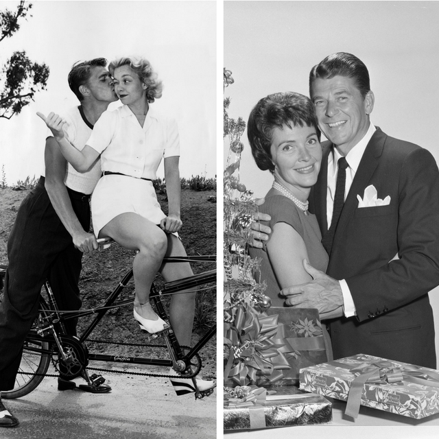 Ronald Reagan with first wife Jane Wyman (left) and with his second wife Nancy (right).