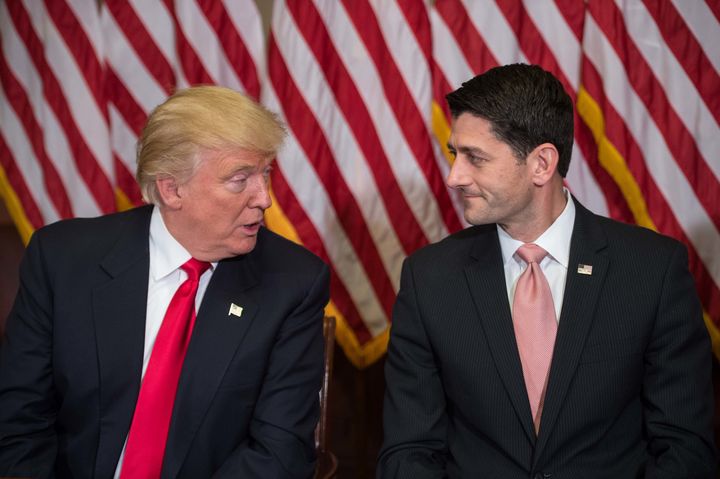 House Speaker Paul Ryan listens to President-elect Donald Trump in Washington on Nov. 10, 2016.