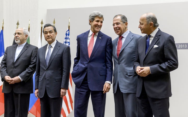 Secretary of State John Kerry flanked by some of his international counterparts who negotiated the Iran nuclear deal. 