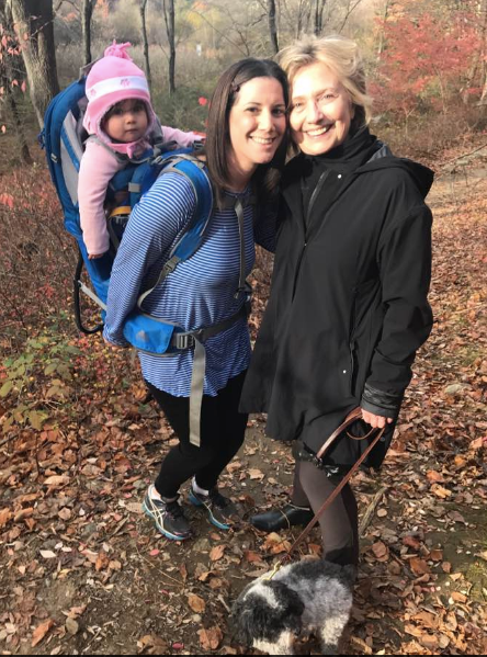 Margot Gerster poses for a photo with Hillary Clinton on a hiking trail in Chappaqua, New York on Nov 10 2016.