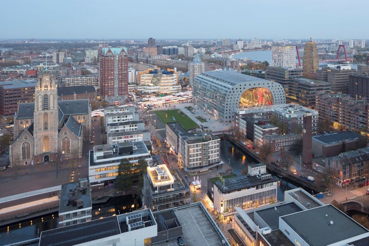 <p><em>Modern architecture of Rotterdam's Binnenrotte neighborhood including the city's new market hall.</em> </p>