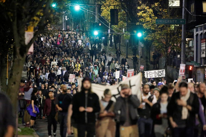 Protesters in the streets of Seattle.